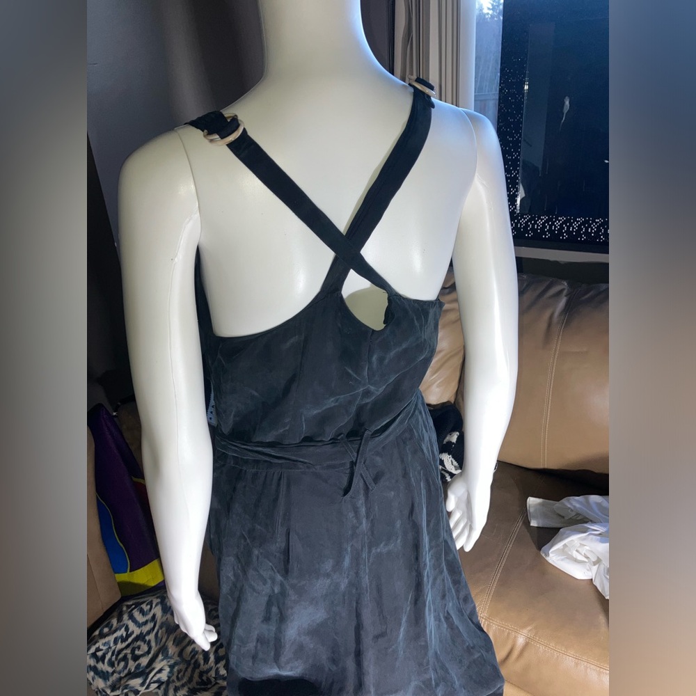 100% Cupro Flowy Wide Leg Belted Button Front Jumpsuit - Picture 7 of 10